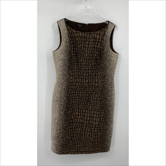 Lafayette 148 sleeveless shift sheath dress brown black textured lined 10 - Picture 1 of 4